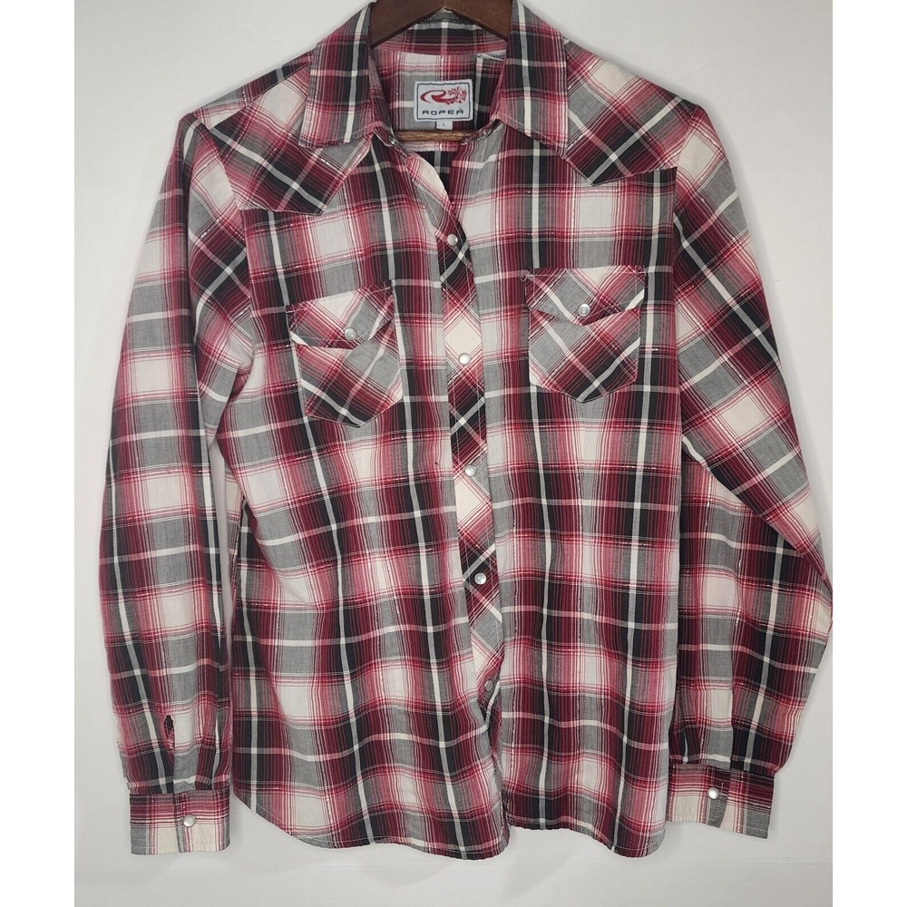 ROPER WOMENS LONG SLEEVE PEARL SNAP SHIRT SIZE L‎ SMALL STAIN ON FRONT